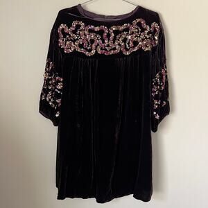 Nanette Lepore Purple Sequin Velvet Dress with 3/4 Balloon Sleeves Size S